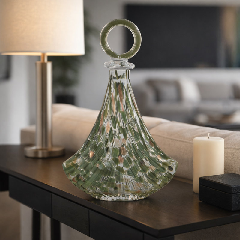  Glass Vase Handblown Decorative Art with Sculptural Ring Stopper and Flared Textured Body in Contemporary Glam Modern Design for Shelf Mantel or Tabletop Display Accent Decor