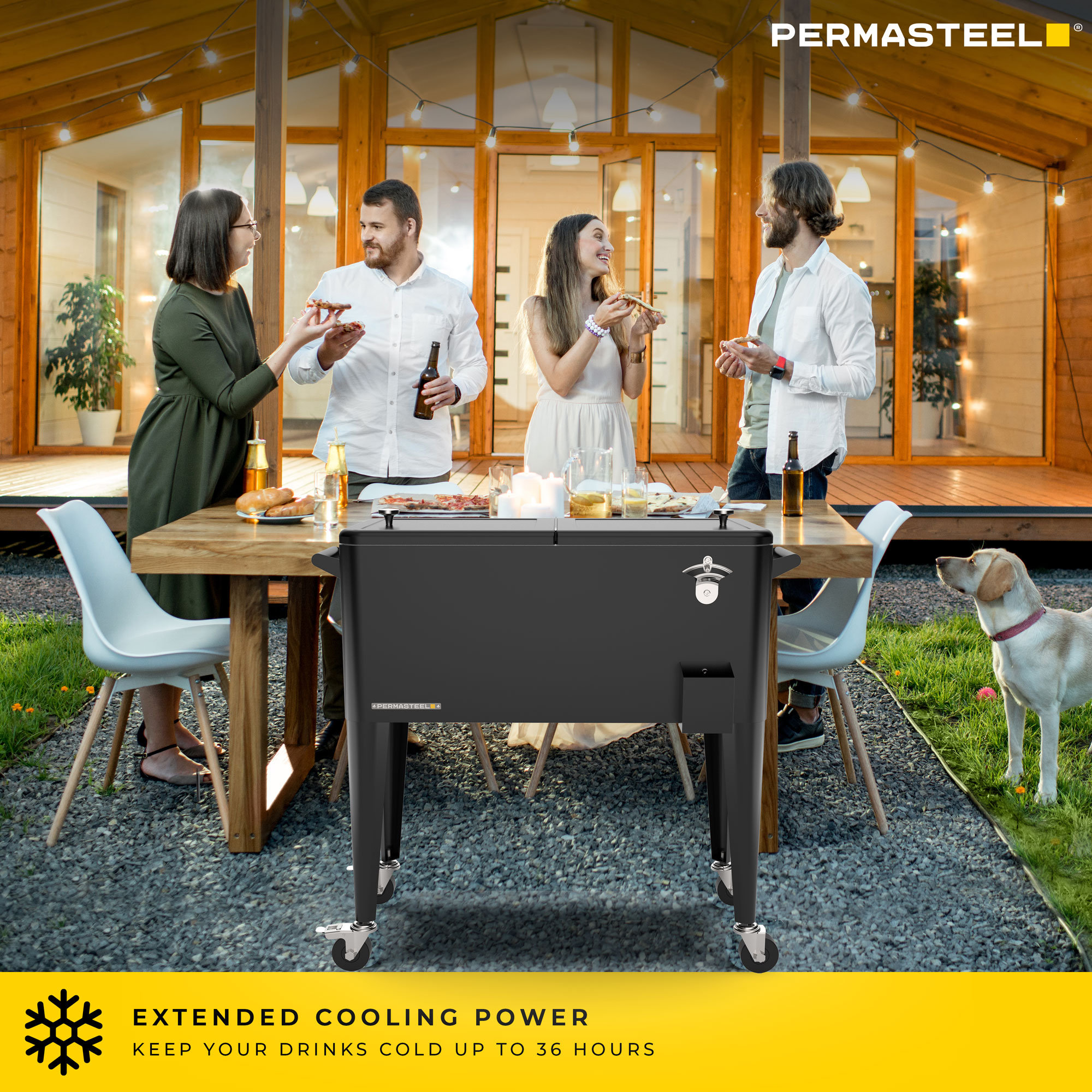 Permasteel 80-Qt Classic Outdoor Patio Cooler On Wheels, Black, Without Divider