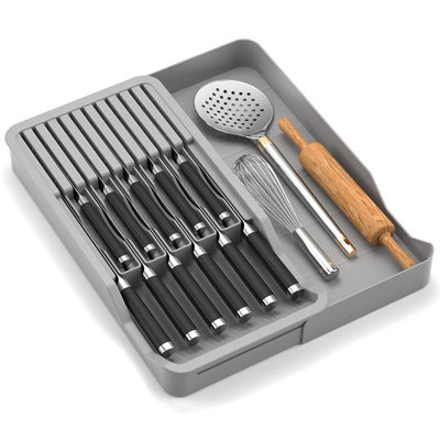 Expandable Knife Organizer For Drawer, Retractable And Adjustable Knife Block Holder Insert, Secure Storage Tray For Kitchen Countertop Organization