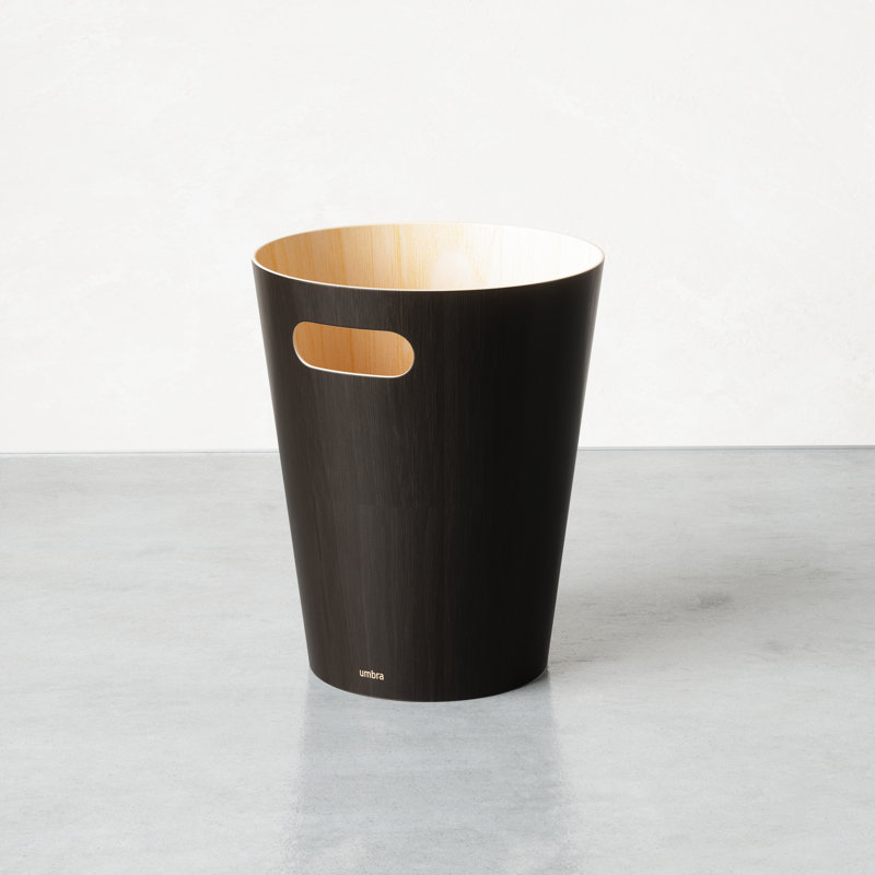 Woodrow Small Bin – Open Wood Wastebasket for Office, Bedroom, Bathroom, 2.25 Gallons (7.5 L), Black