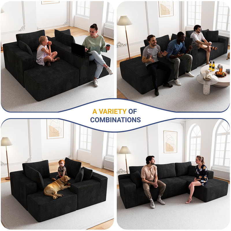 104" Ellie Compression  Cloudy Sectional Frameless Couch With L-shape Chaise, No Assembly Required, Modern Modular Sofa With Deep Seat, Upholstered Couches For Living Room Bedroom