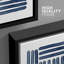 Ligne géométrique «Œuvre abstraite rayée bleu marine, images murales simples et contemporaines de chambre à coucher moderne, ensemble de 3 reproductions d'art sur toile encadrées»-119461146-94434517-94434518