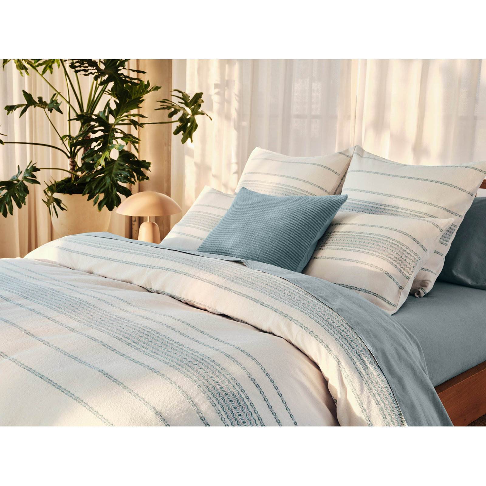 Rippled Stripe Organic Cotton Duvet Cover, King/Cal King Duvet Cover, Undyed/Surf