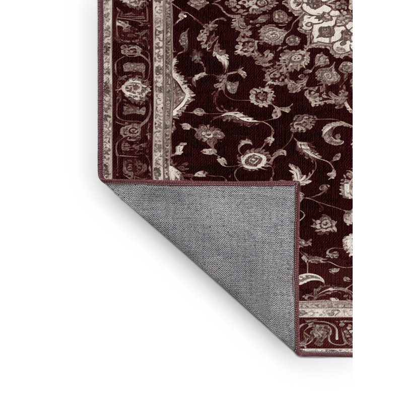 Tapis rouge Tabriz lavable à la machine, Carré 6 pi
