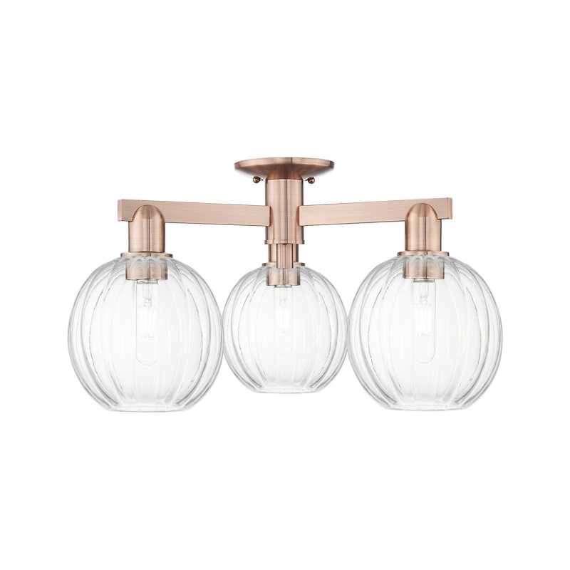 Ruvalcaba - 3 Light Globe Shade Semi-Flush Mount, Antique Copper, Clear