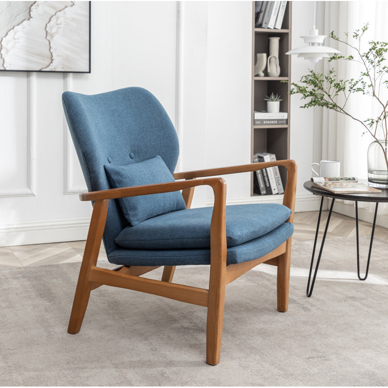 Leifer Upholstered Accent Chair with Ottoman, Blue Polyester