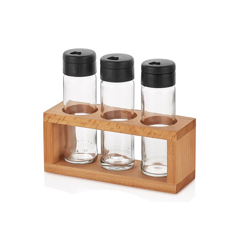 Free-standing Wood Spice Jar & Rack Set