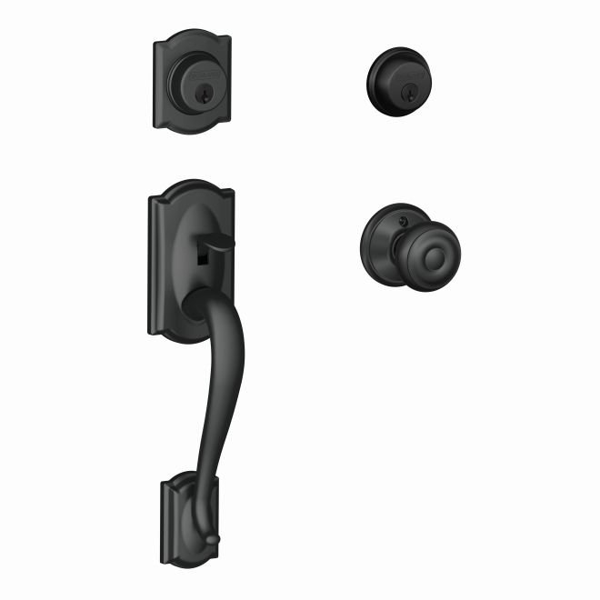 Georgian Handleset with Double Cylinder Deadbolt and Callington Door and Rosette Schlage