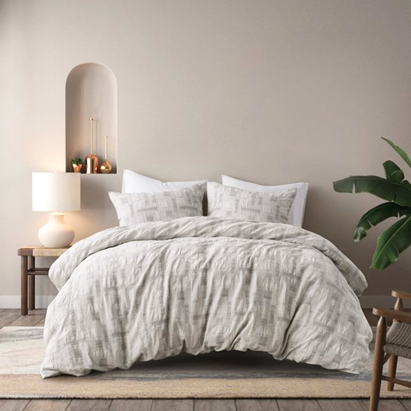 Housse de couette 100% coton - très grand / très grand avec 2 taies décoratives et attaches intérieures pour plus de stabilité