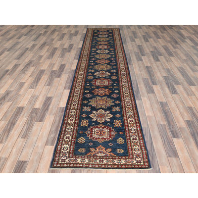 2'10" x 13'8" New Hand Knotted Blue Wool Runner Oriental Rug - MOA10282912