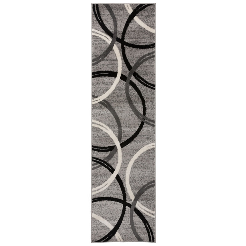 Devonshire Abstract Gray/Black/Ivory Area Rug, Runner 2' x 7'2"
