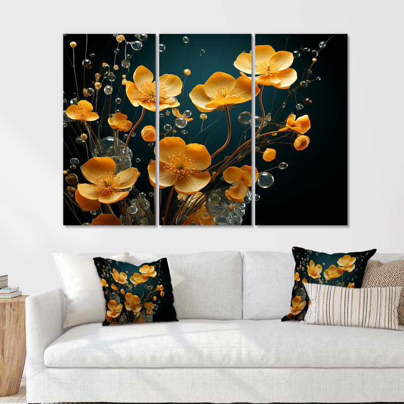 «Buttercups Collage Of Nature» - ensemble d'art mural sur toile Buttercups, H 32 po x l 48 po x P 1 po