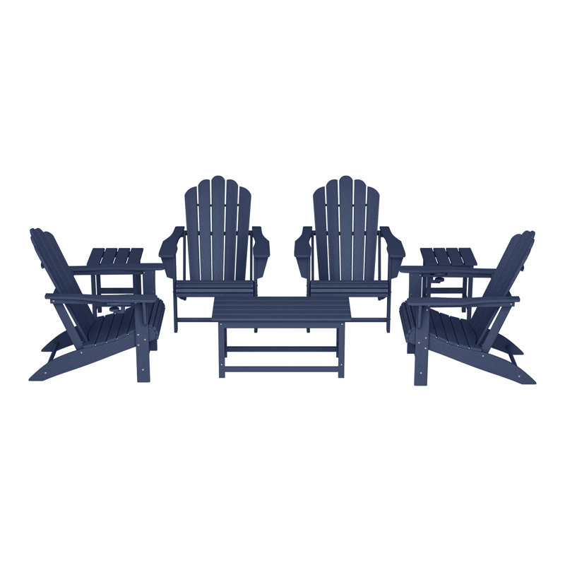 Outdoor Poly Adirondack Conversation Lounge 7-Piece Set, Navy Blue
