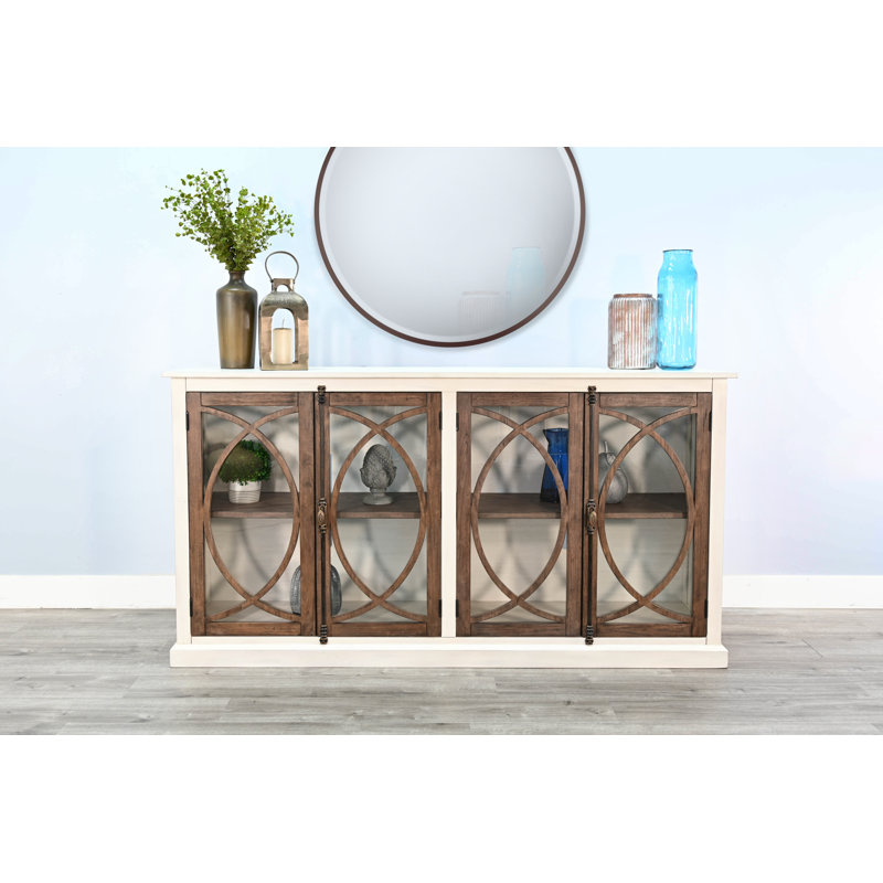 Crédence en bois massif Corden, Blanc marbré / peau de daim