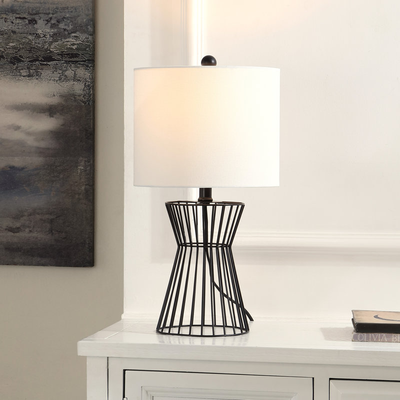 Rayna 19.5 Inch Black Iron Table Lamp with White Drum Shade