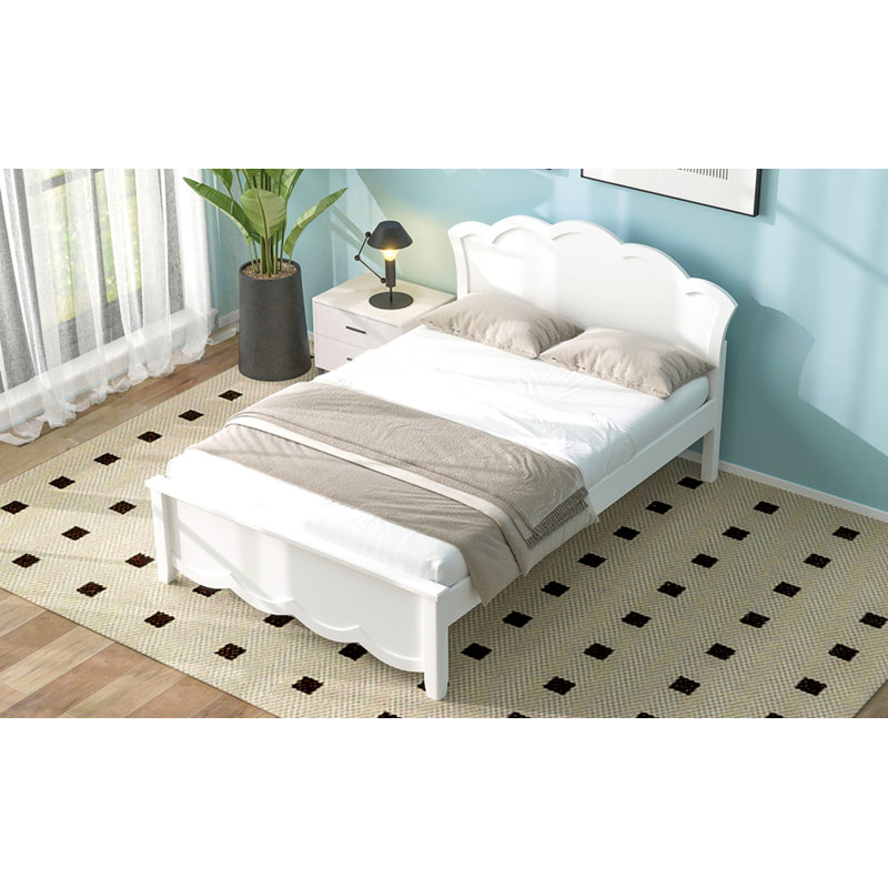 Lit plateforme simple en bois avec tête de lit, blanc, Lit simple