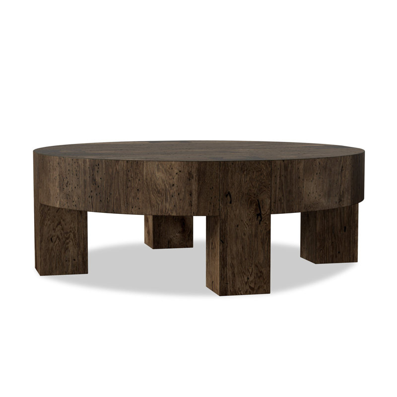 Abaso Round Coffee Table-Rustic Wormwood Oak, Ebony Rustic Wormwood Oak, 15" H x 55" W x 55" D