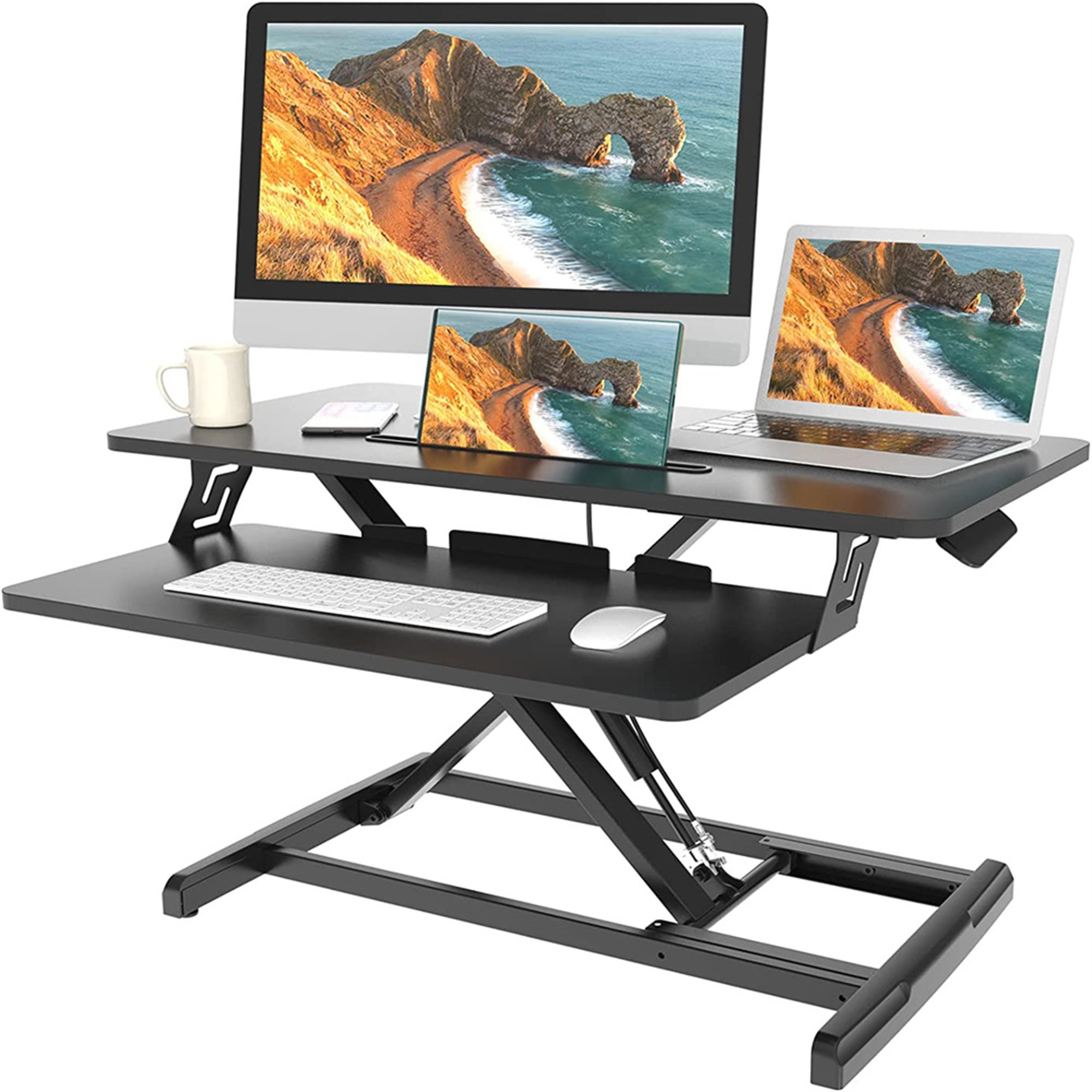 Standing desk converter with deals tilting keyboard tray