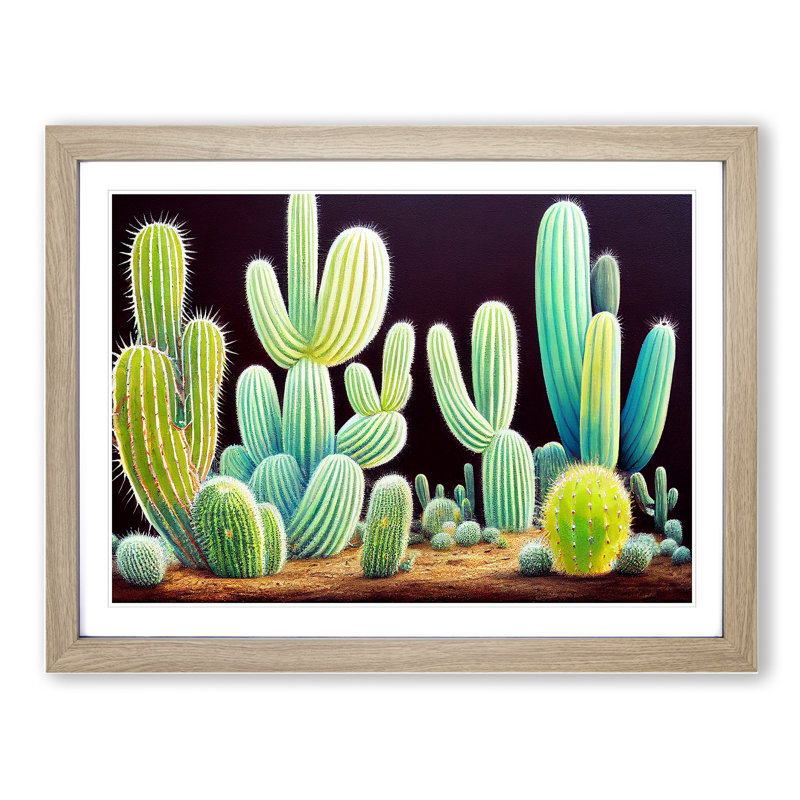 Legendary Cactus - Single Picture Frame Print, 46cm H x 64cm W x 2cm D, Oak Framed