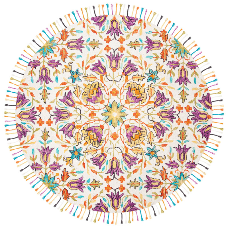 Vahakn Hand Tufted Wool Floral Rug, Round 7'