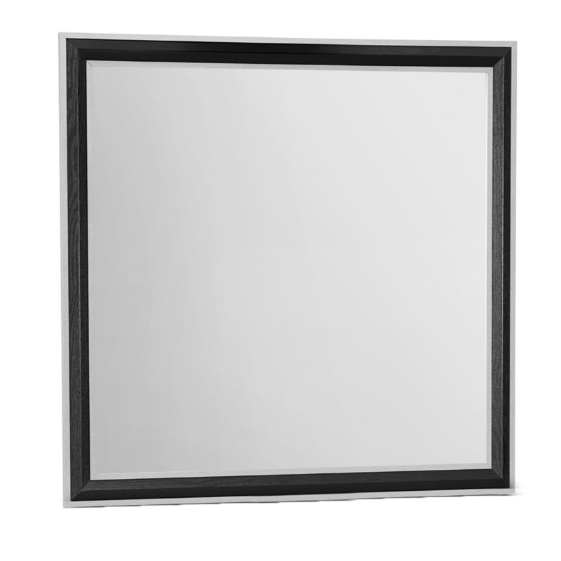 Miroir gris à grande échelle avec bordure noire et lignes argentées élégantes, ensemble de 35,2 lb, bois massif +