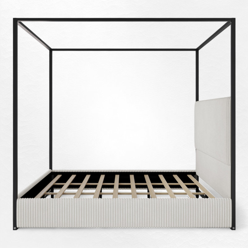 Upholstered Metal Canopy Bed, White/Black, King