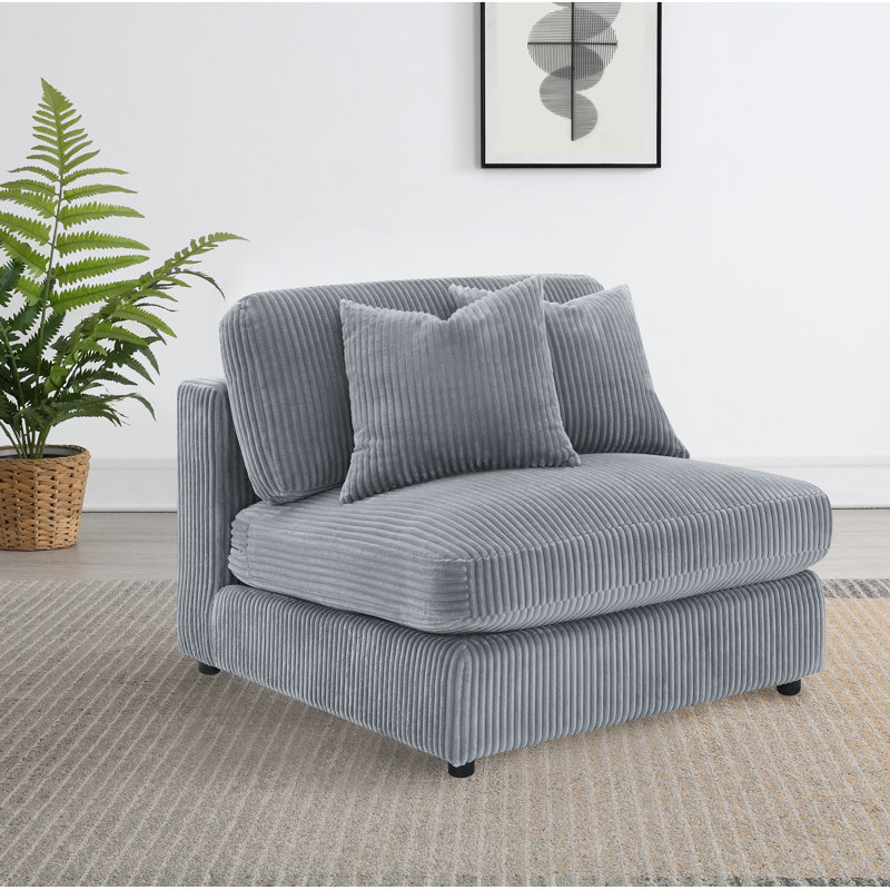 Fauteuil rembourré Thiego, Velours côtelé gris
