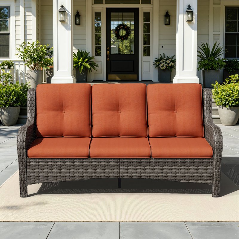 Magline 72.83'' Wicker Outdoor Patio Sofa, Orange