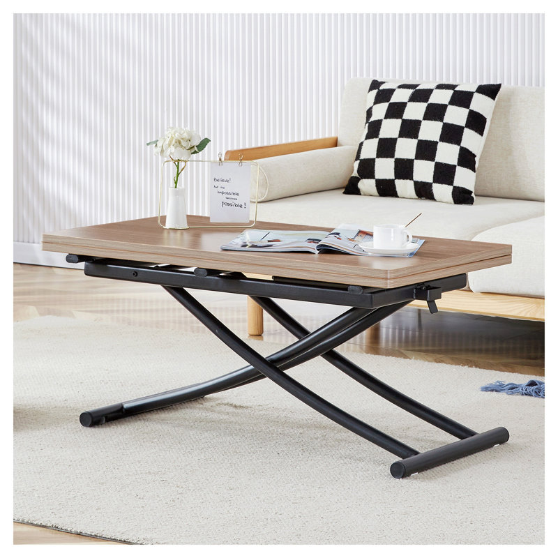 Table basse à hauteur réglable à hauteur ajustable - Bureau multifonctionnel moderne avec finition en bois naturel et structure en métal noir