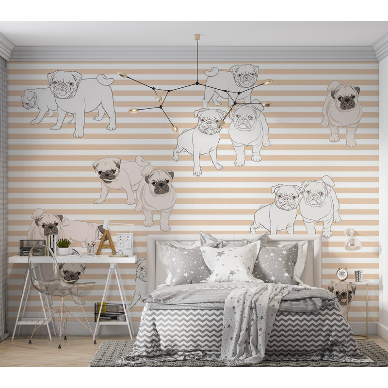 Adhésif mural pelez et collez les enfants - Chiens enjoués, L 96 po x L 68 po