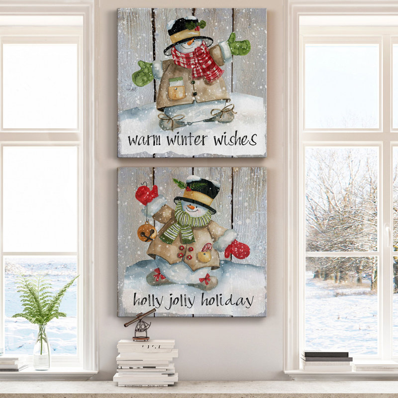 «Winter Wishes Snowman», ensemble de 2 reproductions sur toiles tendues, H 32 po x l 64 po x P 1 po