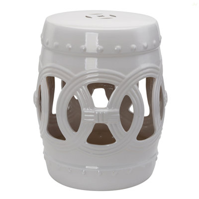 Outsunny 14" X 17" Ceramic Garden Stool With Double-Coin Knotted Ring Design & Strong Glazed Material, Decorative End Table, Home Collection, White