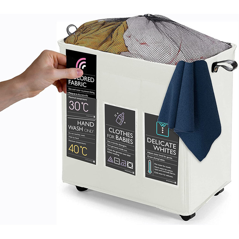 Fabric Rolling Laundry Basket with Handles, Ivory