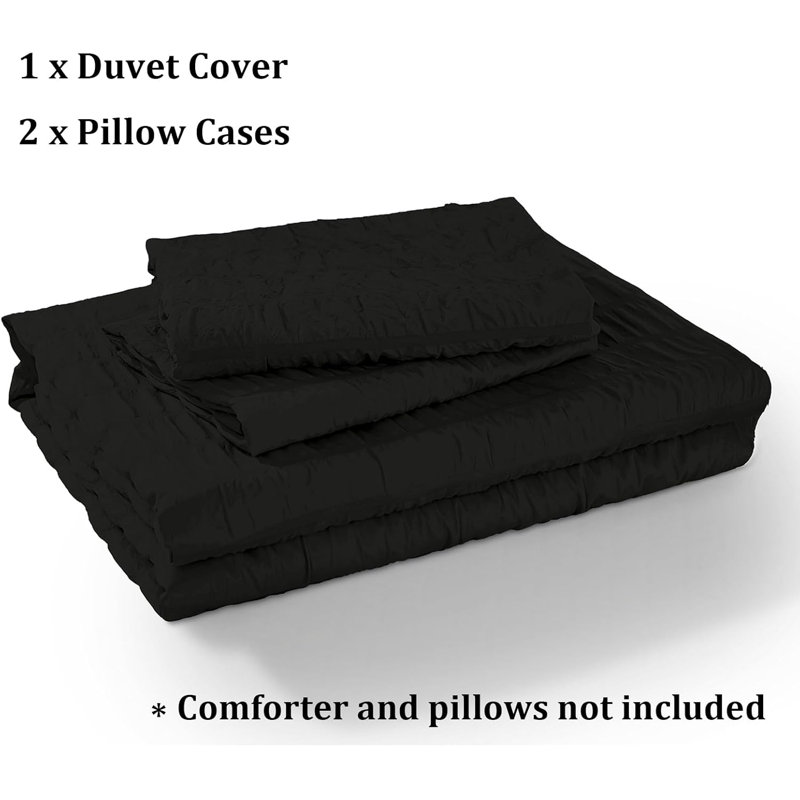 Somara Polyester Solid Colour Duvet Cover with Pillowcases, Black