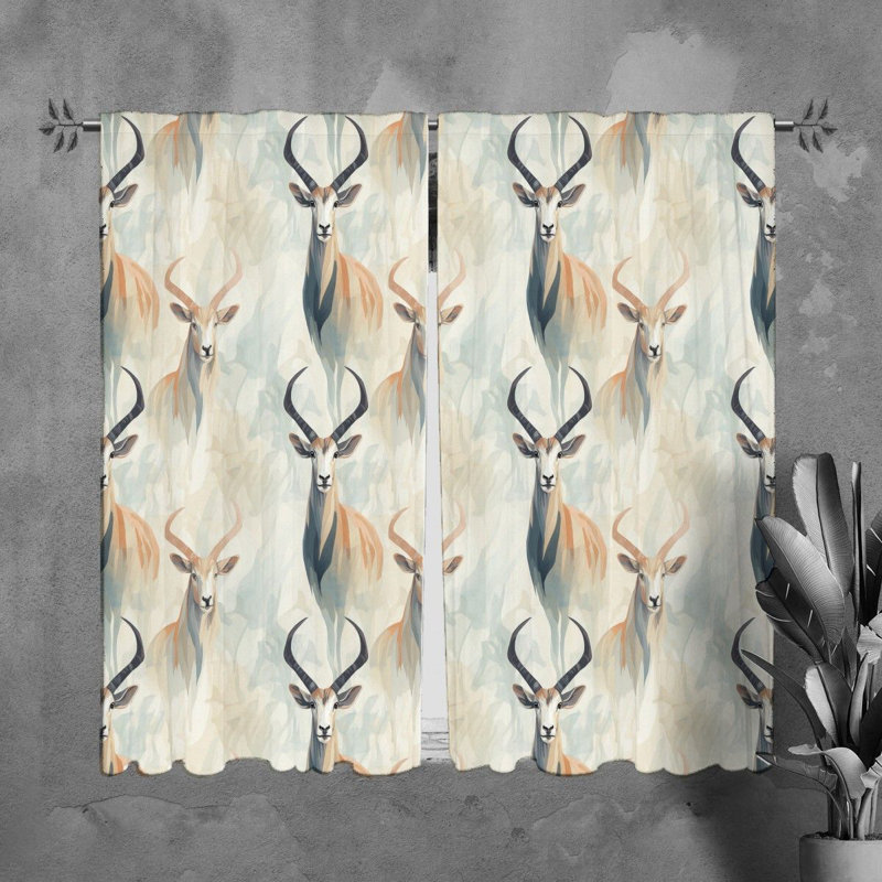 Antelope Window Curtains Animals Blue Drapes, H 82 po x l 40 po