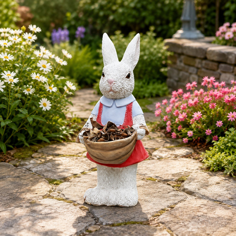 Statue de lapin 17 pouces en résine avec jardinière pour décoration de jardin