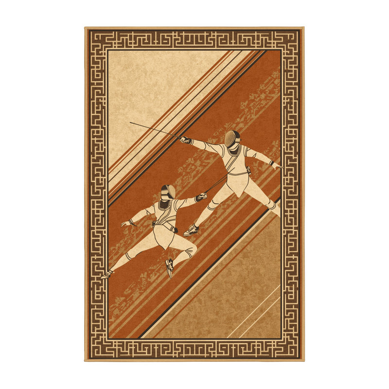 Machine Washable Marvale Fencing Match Classic Oriental Rug in Brown – LightBrown Binding, 7x10