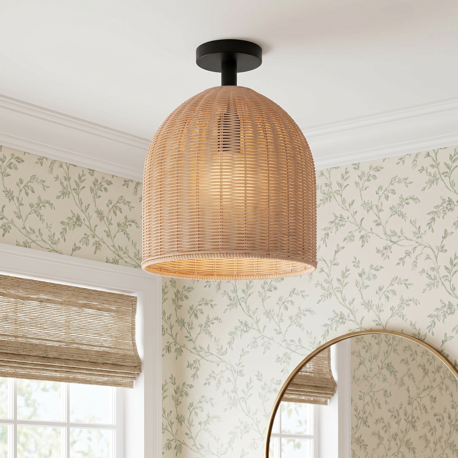 Zac Single Light Rattan Semi Flush Mount