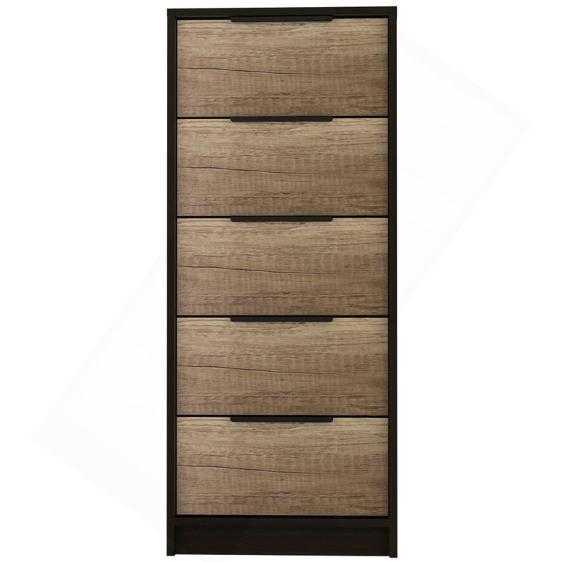Kaia 5 Drawer Dresser, Vertical Dresser -Black / Pine