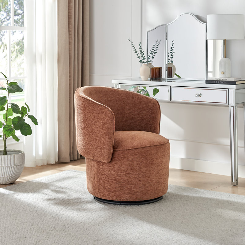 Tanard Upholstered Fabric Round Swivel Accent Armchair - Elegant Stylish Cylindrical Design, Terracotta