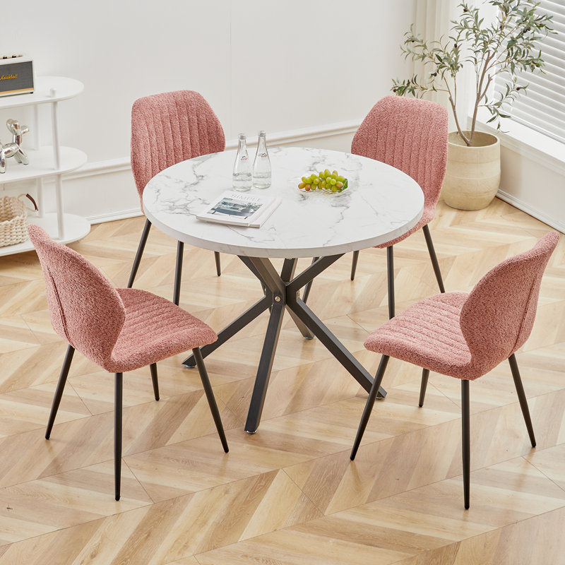 Adorna Round Solid Wood Top Metal Base Dining Table, Black