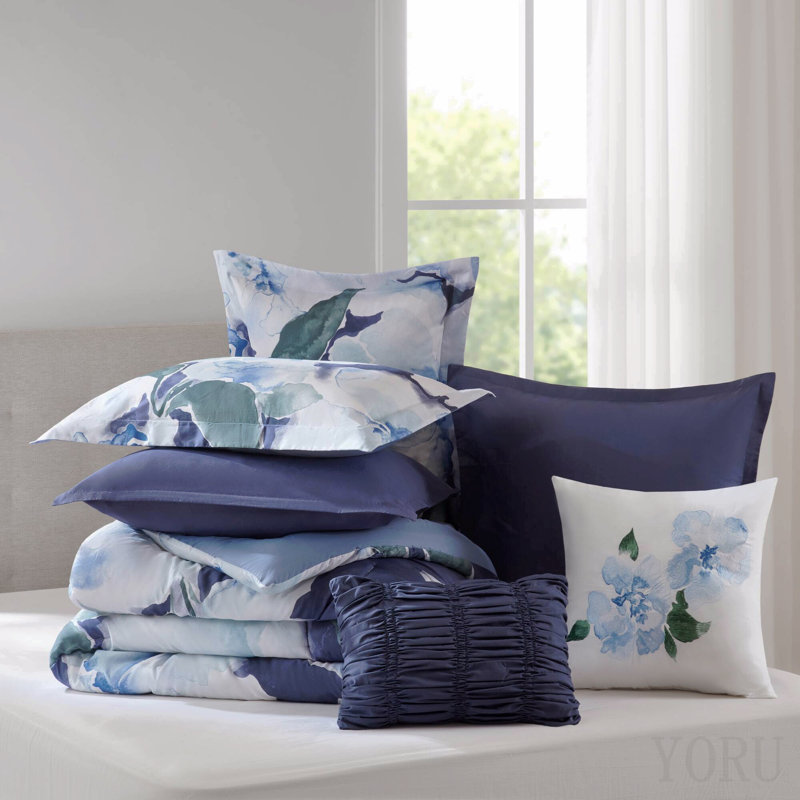 Ensemble d'édredon pour grand lit 7 pièces, Bleu multi