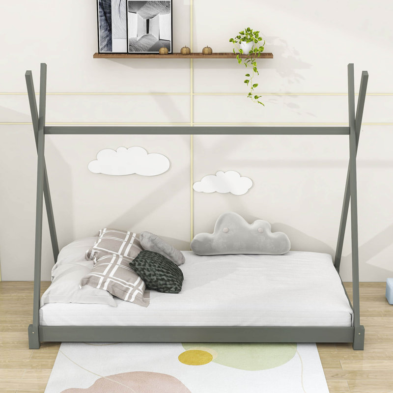 Krisha Twin Size Platform Bed with Slats Support, Gray