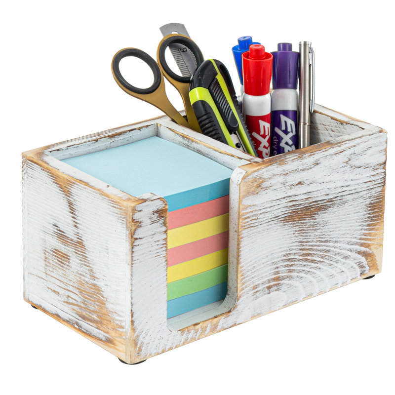 2 Slot Wood Pen Holder , White