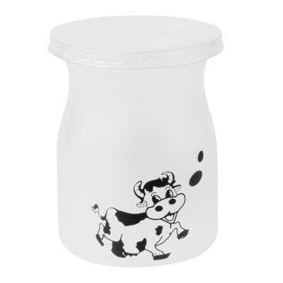 Articles de restaurant - 3,5 pots de yogourt, 100 contenants à puddings jetables - imprimé vache, couvercles escamotables inclus, pots de pudding en plastique transparent pour les collations, les épices et les desserts