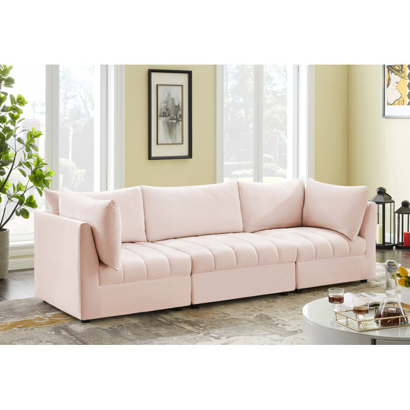 Ensoll Pink Velvet Modular Sofa, Pink Velvet