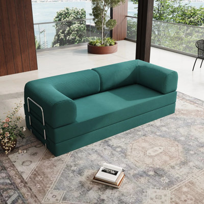 Canapé-lit convertible avec oreiller cylindrique, canapé-lit pliant en velours côtelé avec cadre de forme fixe, canapé-lit de salon pour salon, chambre à coucher, studio de détente (vert)