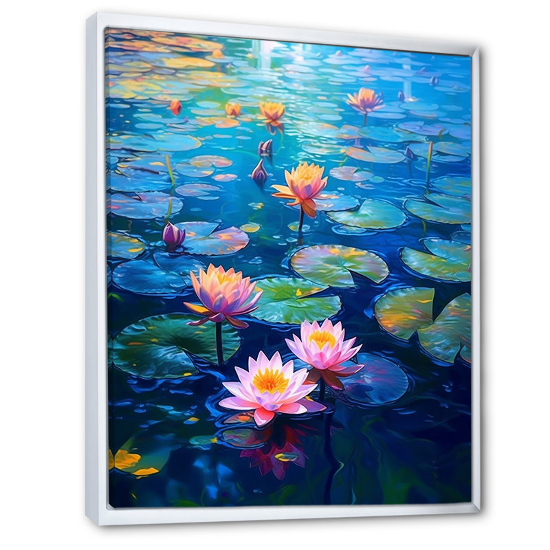 Water Lily Embrace sur toile, Cadre flottant blanc, H 32 po x l 24 po x P 1 po