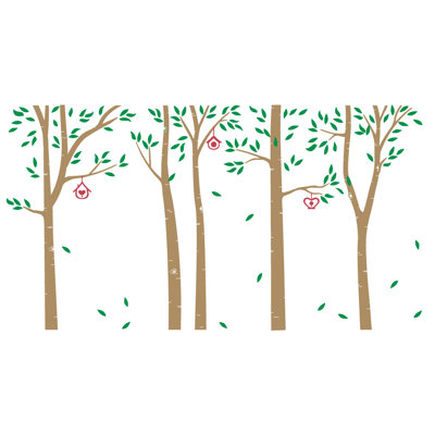Birch Trees and Bird Houses Wall Decal