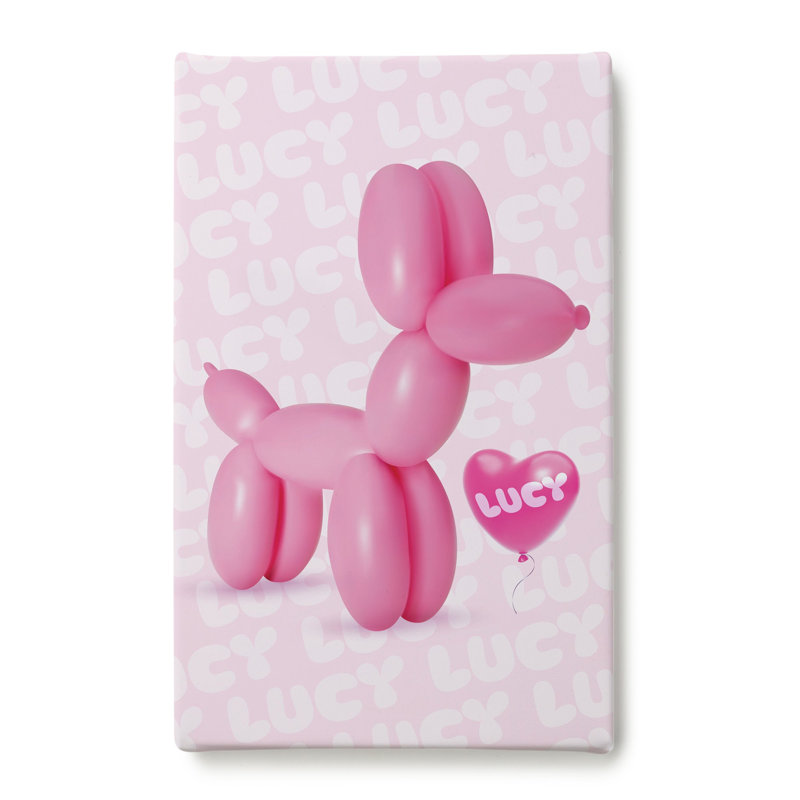 Joyeux chien ballon rose avec toile cœur - 10 x 16, Oui